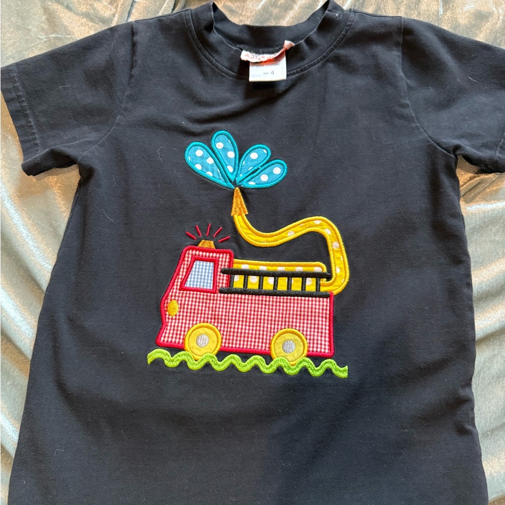Black smocked T-Shirt with Fire Truck Design